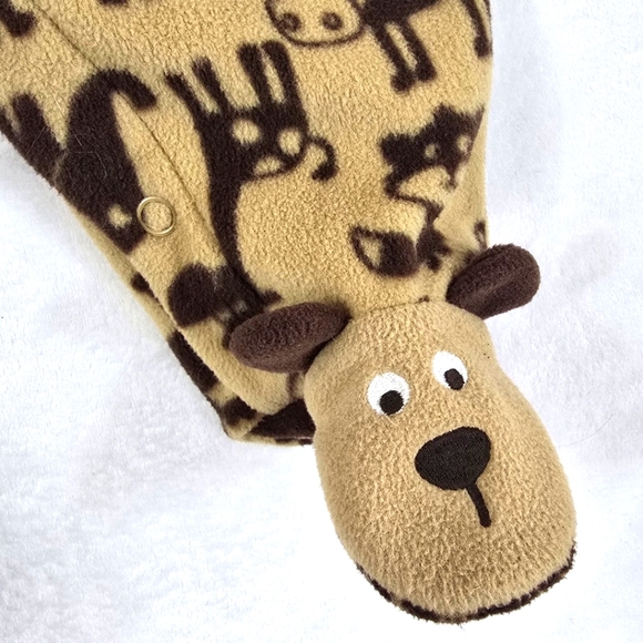 NWT  NEWBORN BOYS Fleece FOOTIE Tan & Brown Animal SLEEPER (Q6) - Picture 3 of 3